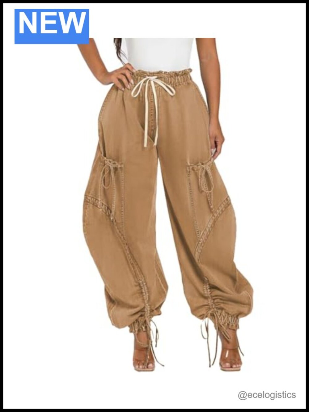 Y2K Cargo Parachute Jeans Drawstring Ankle Tie Baggy High Rise